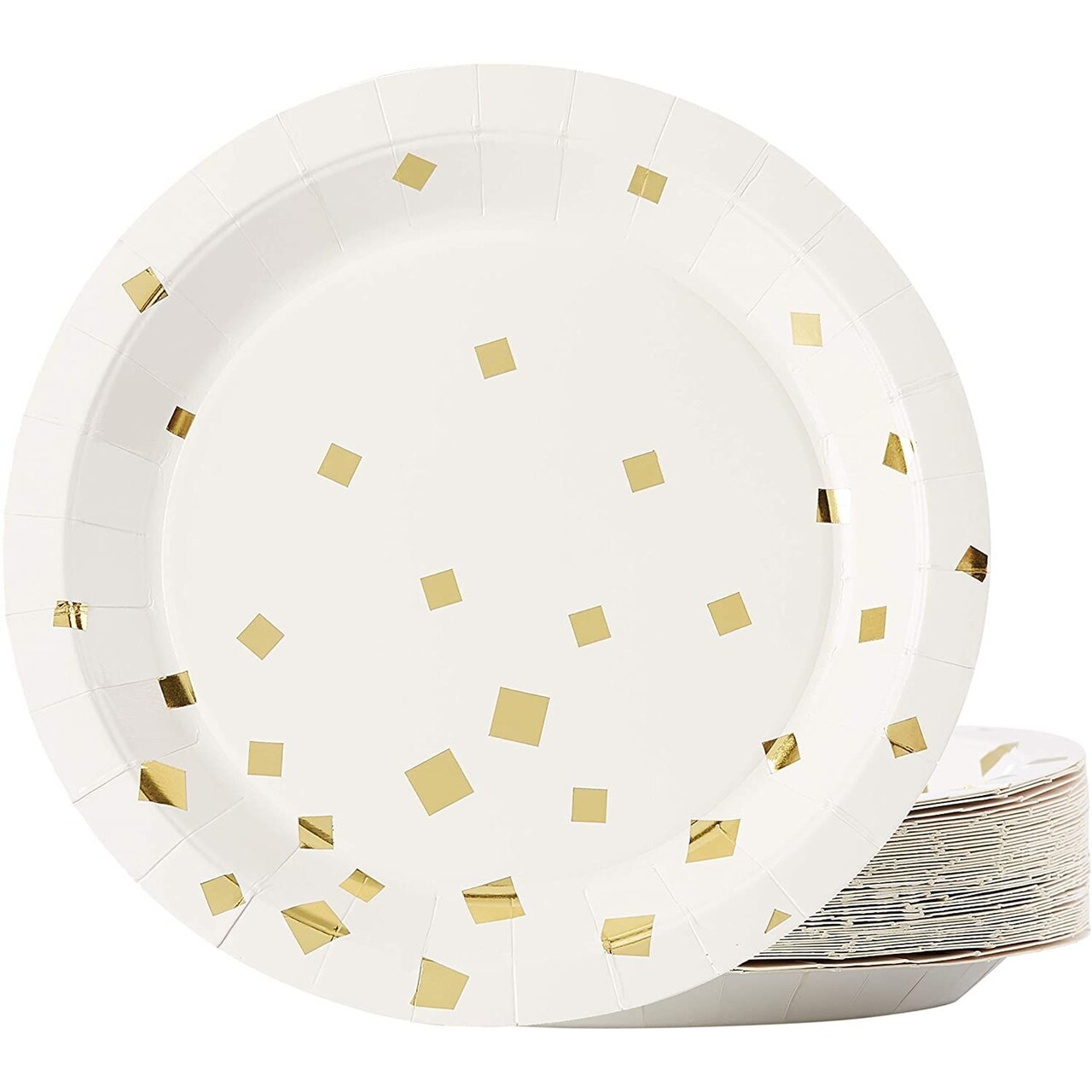 Gold Paper Plates - 48-Pack Gold Foil Square Confetti 9-Inch Disposable Plates, Gold Party Supplies, Appetizer, Lunch, Dessert Round Party Plates